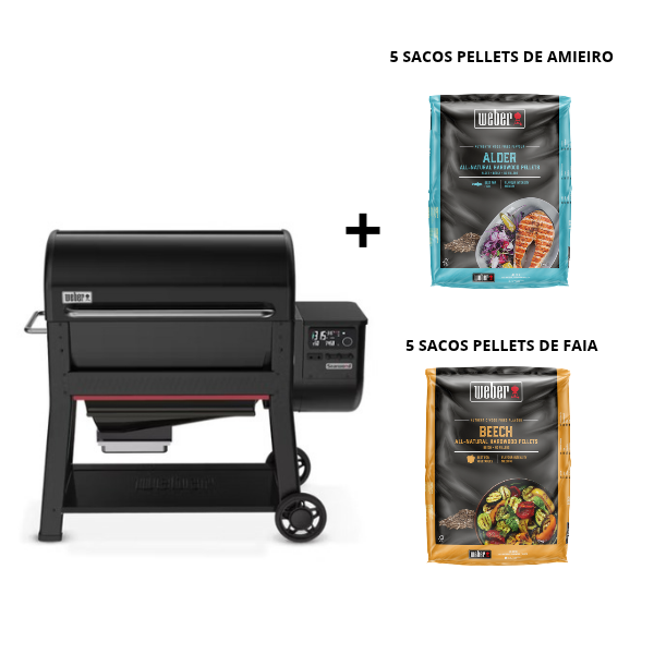WEBER SEARWOOD XL com oferta de 5 Sacos de Pellets de Amieiro (18290) + 5 Sacos de Pellets de Faia (18292)